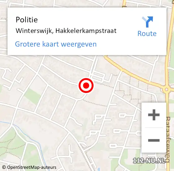 Locatie op kaart van de 112 melding: Politie Winterswijk, Hakkelerkampstraat op 2 september 2020 11:06