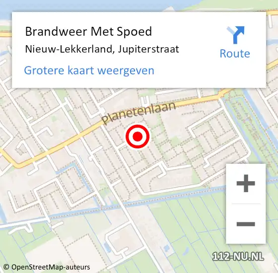 Locatie op kaart van de 112 melding: Brandweer Met Spoed Naar Nieuw-Lekkerland, Jupiterstraat op 2 september 2020 11:09