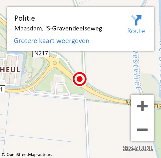 Locatie op kaart van de 112 melding: Politie Maasdam, 'S-Gravendeelseweg op 2 september 2020 11:25