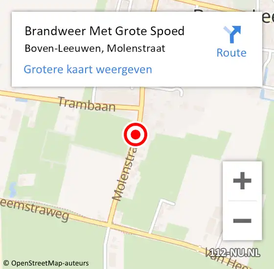 Locatie op kaart van de 112 melding: Brandweer Met Grote Spoed Naar Boven-Leeuwen, Molenstraat op 2 september 2020 11:58