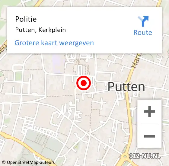 Locatie op kaart van de 112 melding: Politie Putten, Kerkplein op 2 september 2020 12:28