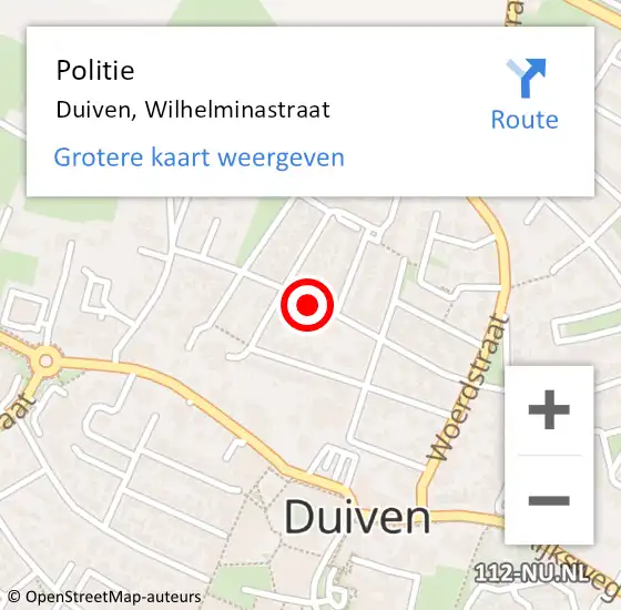 Locatie op kaart van de 112 melding: Politie Duiven, Wilhelminastraat op 2 september 2020 13:31