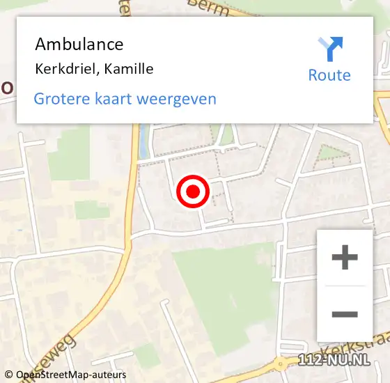Locatie op kaart van de 112 melding: Ambulance Kerkdriel, Kamille op 2 september 2020 13:35