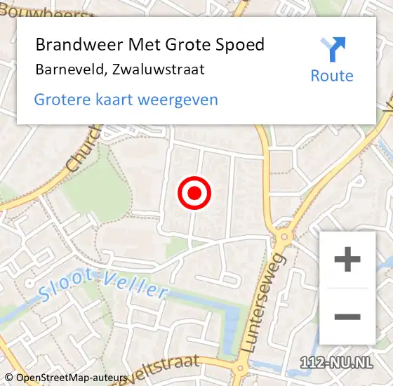 Locatie op kaart van de 112 melding: Brandweer Met Grote Spoed Naar Barneveld, Zwaluwstraat op 2 september 2020 13:40