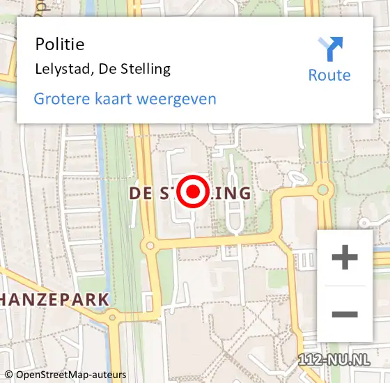 Locatie op kaart van de 112 melding: Politie Lelystad, De Stelling op 2 september 2020 14:14