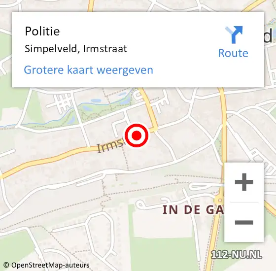 Locatie op kaart van de 112 melding: Politie Simpelveld, Irmstraat op 2 september 2020 15:06