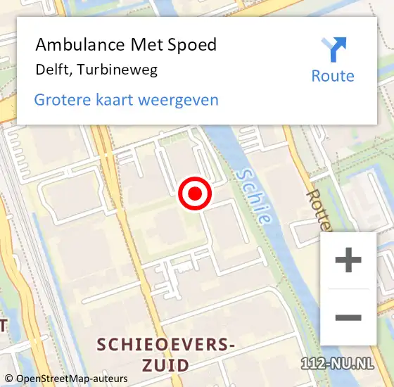 Locatie op kaart van de 112 melding: Ambulance Met Spoed Naar Delft, Turbineweg op 2 september 2020 15:37