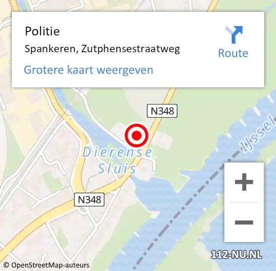 Locatie op kaart van de 112 melding: Politie Spankeren, Zutphensestraatweg op 2 september 2020 16:40