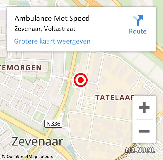 Locatie op kaart van de 112 melding: Ambulance Met Spoed Naar Zevenaar, Voltastraat op 2 september 2020 19:17