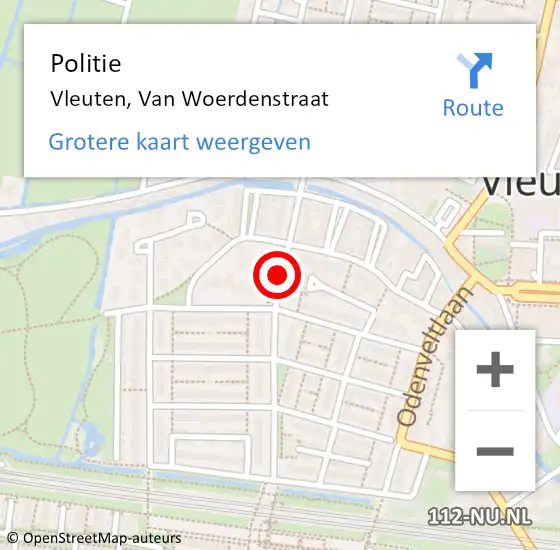 Locatie op kaart van de 112 melding: Politie Vleuten, Van Woerdenstraat op 2 september 2020 19:41