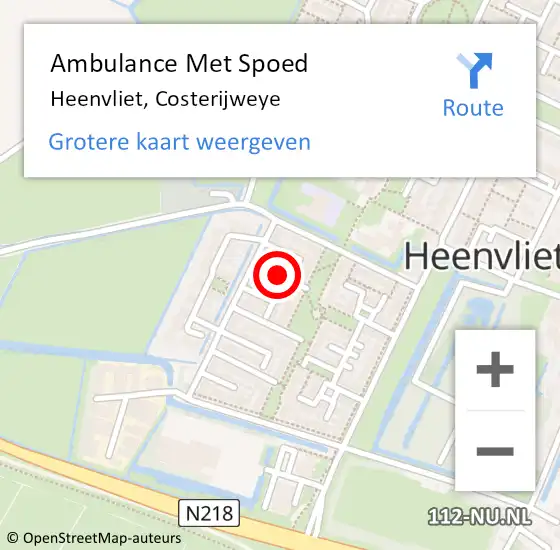 Locatie op kaart van de 112 melding: Ambulance Met Spoed Naar Heenvliet, Costerijweye op 2 september 2020 21:18