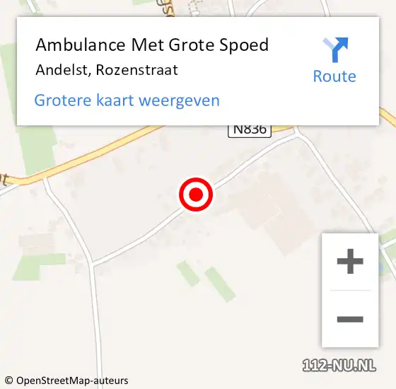 Locatie op kaart van de 112 melding: Ambulance Met Grote Spoed Naar Andelst, Rozenstraat op 2 september 2020 23:45
