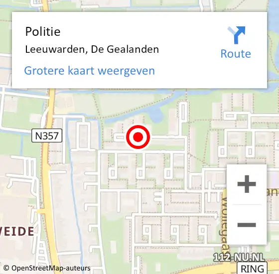 Locatie op kaart van de 112 melding: Politie Leeuwarden, De Gealanden op 3 september 2020 01:19