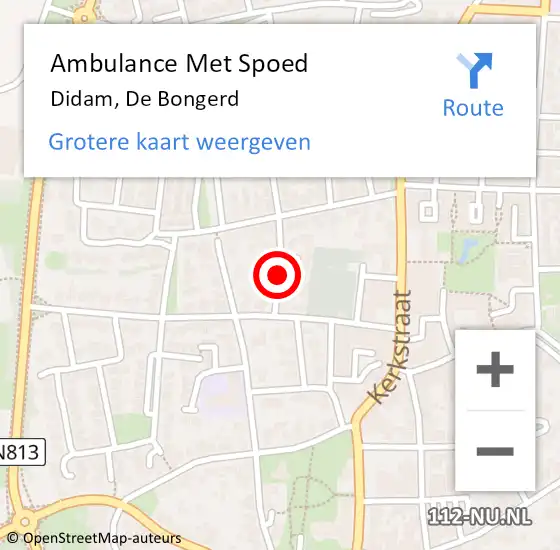 Locatie op kaart van de 112 melding: Ambulance Met Spoed Naar Didam, De Bongerd op 3 september 2020 02:04