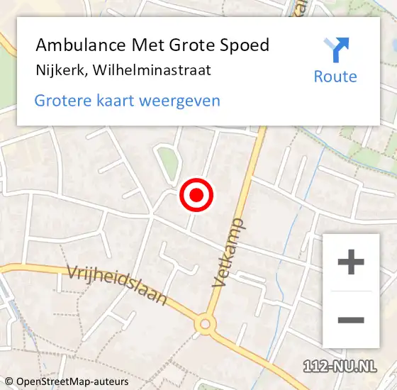 Locatie op kaart van de 112 melding: Ambulance Met Grote Spoed Naar Nijkerk, Wilhelminastraat op 3 september 2020 02:47