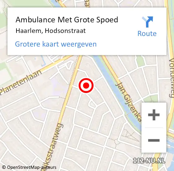 Locatie op kaart van de 112 melding: Ambulance Met Grote Spoed Naar Haarlem, Hodsonstraat op 3 september 2020 09:36