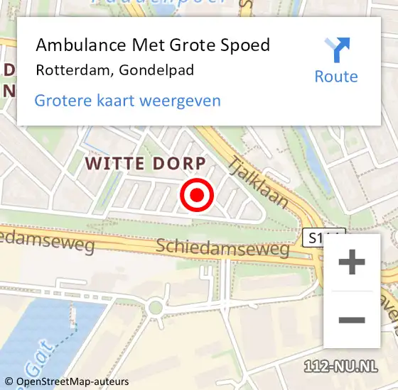 Locatie op kaart van de 112 melding: Ambulance Met Grote Spoed Naar Rotterdam, Gondelpad op 3 september 2020 09:41