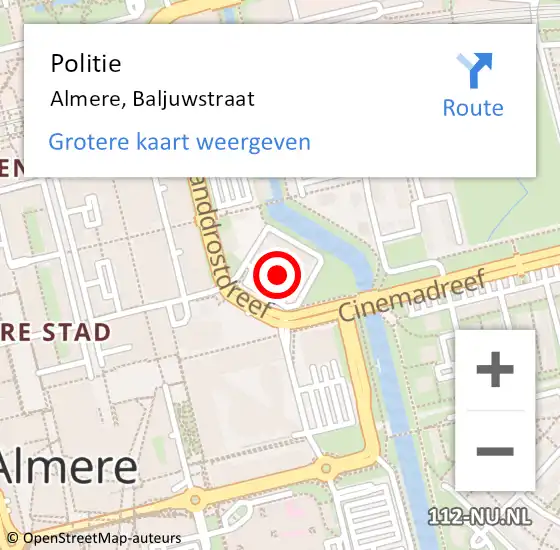 Locatie op kaart van de 112 melding: Politie Almere, Baljuwstraat op 17 mei 2014 20:00