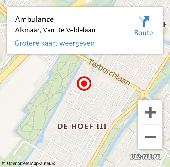 Locatie op kaart van de 112 melding: Ambulance Alkmaar, Van De Veldelaan op 3 september 2020 12:07