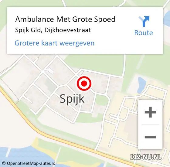 Locatie op kaart van de 112 melding: Ambulance Met Grote Spoed Naar Spijk Gld, Dijkhoevestraat op 3 september 2020 12:32