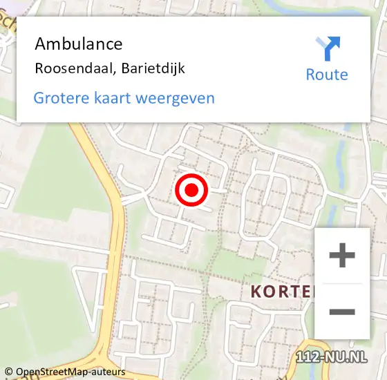 Locatie op kaart van de 112 melding: Ambulance Roosendaal, Barietdijk op 3 september 2020 13:39