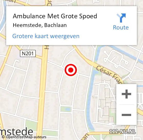 Locatie op kaart van de 112 melding: Ambulance Met Grote Spoed Naar Heemstede, Bachlaan op 3 september 2020 14:15