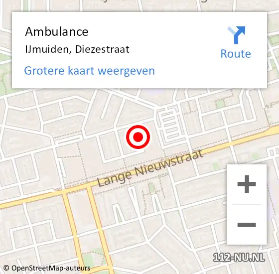 Locatie op kaart van de 112 melding: Ambulance IJmuiden, Diezestraat op 3 september 2020 15:21