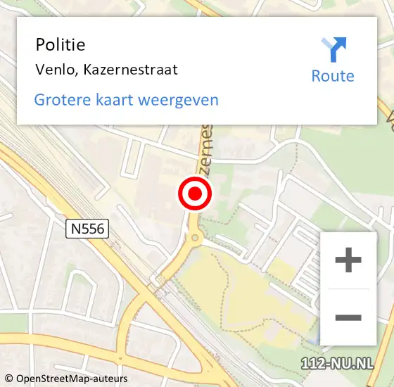 Locatie op kaart van de 112 melding: Politie Venlo, Kazernestraat op 3 september 2020 16:17