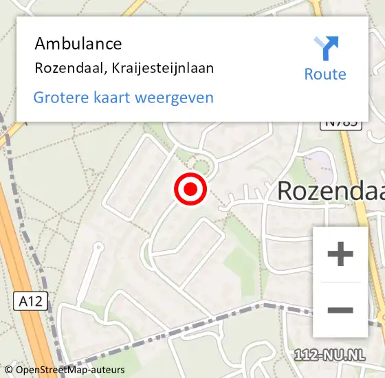 Locatie op kaart van de 112 melding: Ambulance Rozendaal, Kraijesteijnlaan op 3 september 2020 16:45