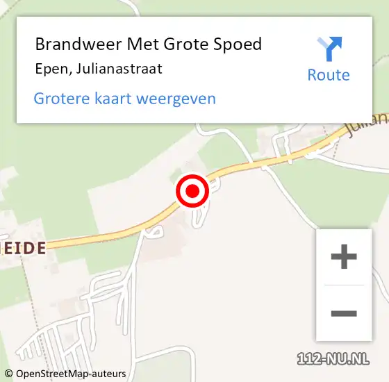 Locatie op kaart van de 112 melding: Brandweer Met Grote Spoed Naar Epen, Julianastraat op 3 september 2020 17:08
