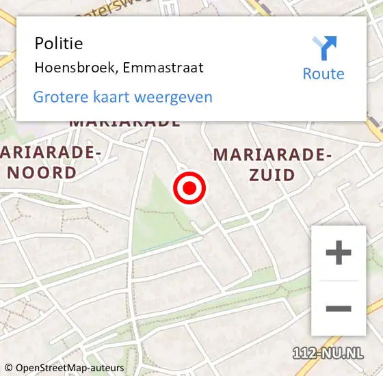 Locatie op kaart van de 112 melding: Politie Hoensbroek, Emmastraat op 3 september 2020 18:37