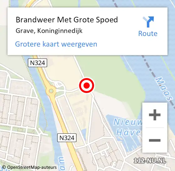 Locatie op kaart van de 112 melding: Brandweer Met Grote Spoed Naar Grave, Koninginnedijk op 3 september 2020 20:30