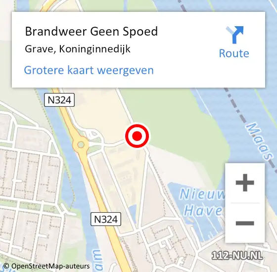 Locatie op kaart van de 112 melding: Brandweer Geen Spoed Naar Grave, Koninginnedijk op 3 september 2020 20:35