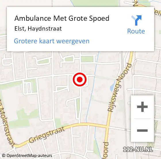 Locatie op kaart van de 112 melding: Ambulance Met Grote Spoed Naar Elst, Haydnstraat op 3 september 2020 21:38