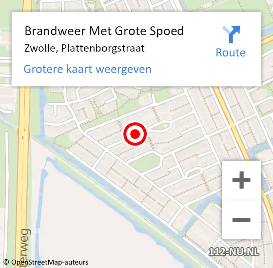 Locatie op kaart van de 112 melding: Brandweer Met Grote Spoed Naar Zwolle, Plattenborgstraat op 4 september 2020 00:09