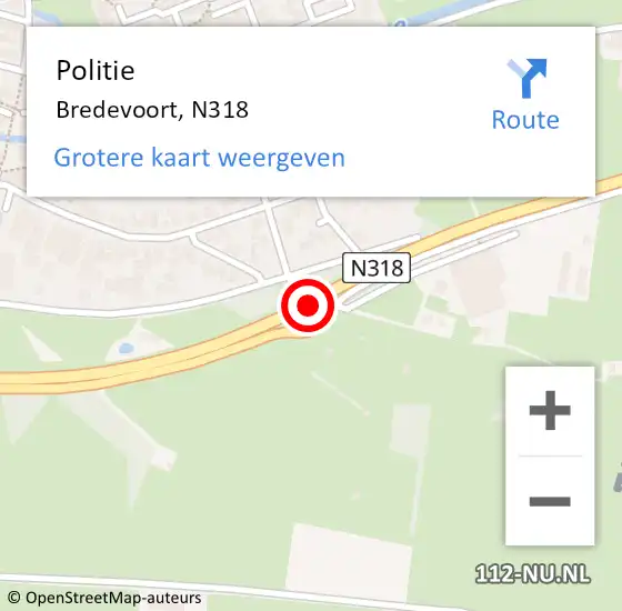 Locatie op kaart van de 112 melding: Politie Bredevoort, N318 op 4 september 2020 05:49