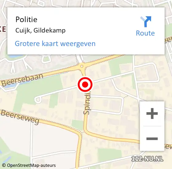 Locatie op kaart van de 112 melding: Politie Cuijk, Spinding op 4 september 2020 08:33