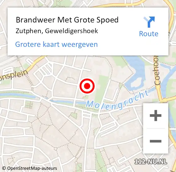 Locatie op kaart van de 112 melding: Brandweer Met Grote Spoed Naar Zutphen, Geweldigershoek op 4 september 2020 10:01