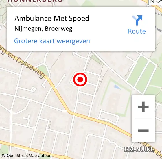 Locatie op kaart van de 112 melding: Ambulance Met Spoed Naar Nijmegen, Broerweg op 4 september 2020 12:05