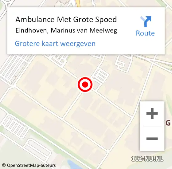 Locatie op kaart van de 112 melding: Ambulance Met Grote Spoed Naar Eindhoven, Marinus van Meelweg op 4 september 2020 13:19