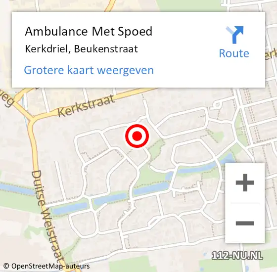 Locatie op kaart van de 112 melding: Ambulance Met Spoed Naar Kerkdriel, Beukenstraat op 4 september 2020 14:12