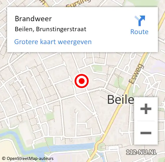 Locatie op kaart van de 112 melding: Brandweer Beilen, Brunstingerstraat op 4 september 2020 14:29