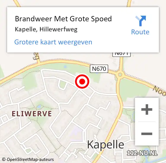 Locatie op kaart van de 112 melding: Brandweer Met Grote Spoed Naar Kapelle, Hillewerfweg op 4 september 2020 15:57