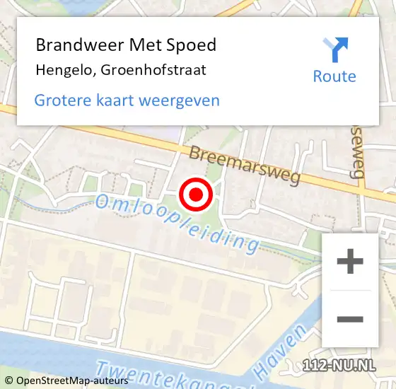 Locatie op kaart van de 112 melding: Brandweer Met Spoed Naar Hengelo, Groenhofstraat op 4 september 2020 18:47