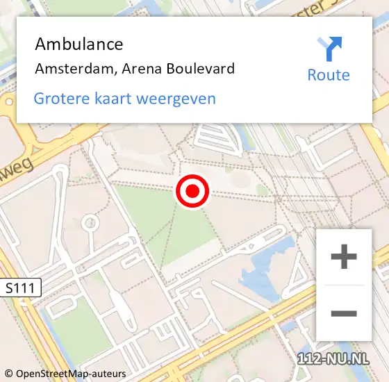 Locatie op kaart van de 112 melding: Ambulance Amsterdam, Arena Boulevard op 4 september 2020 18:58