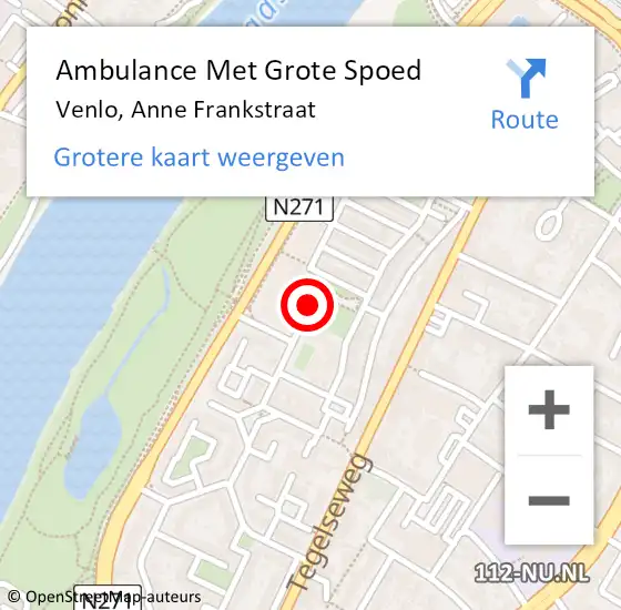 Locatie op kaart van de 112 melding: Ambulance Met Grote Spoed Naar Venlo, Anne Frankstraat op 4 september 2020 20:19