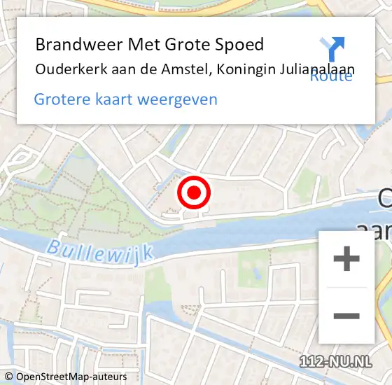 Locatie op kaart van de 112 melding: Brandweer Met Grote Spoed Naar Ouderkerk aan de Amstel, Koningin Julianalaan op 4 september 2020 22:58