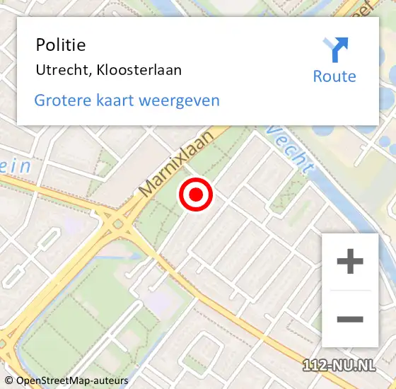 Locatie op kaart van de 112 melding: Politie Utrecht, Kloosterlaan op 5 september 2020 00:03