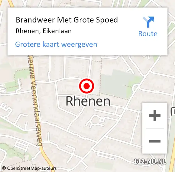 Locatie op kaart van de 112 melding: Brandweer Met Grote Spoed Naar Rhenen, Eikenlaan op 5 september 2020 00:12