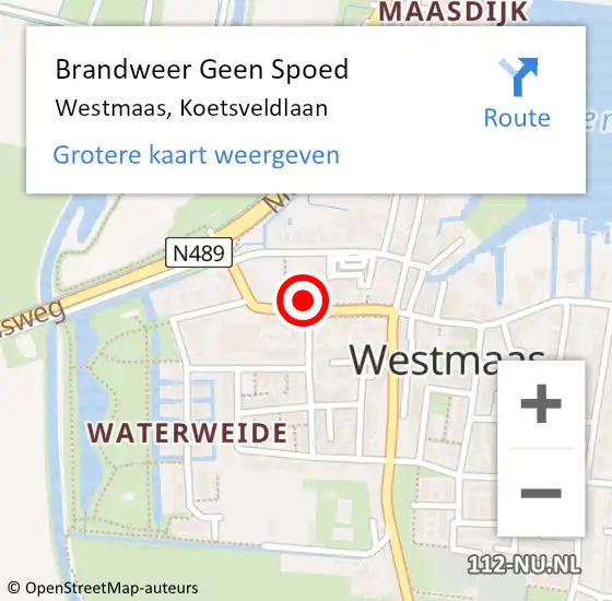 Locatie op kaart van de 112 melding: Brandweer Geen Spoed Naar Westmaas, Koetsveldlaan op 5 september 2020 08:39